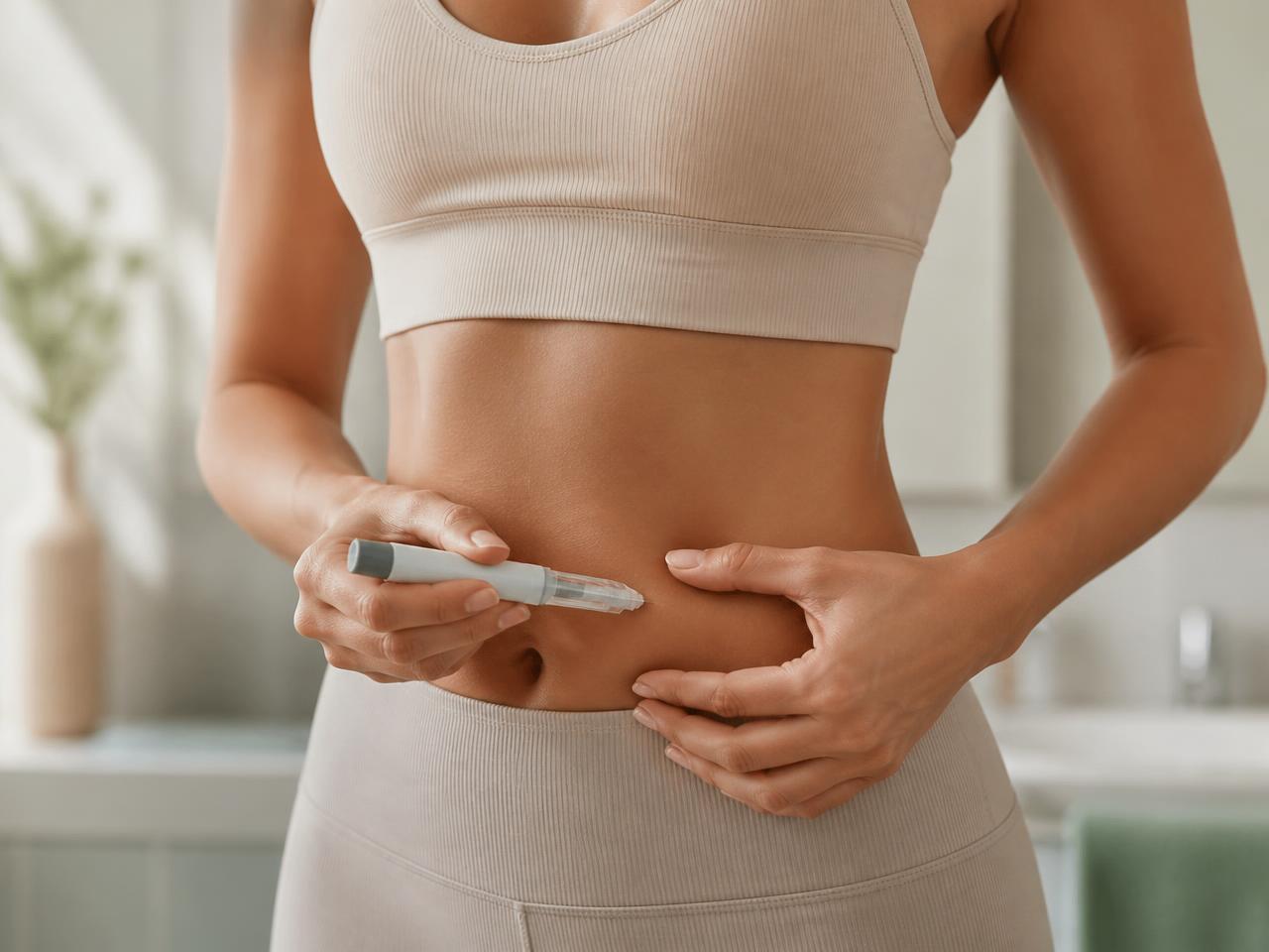 A woman in activewear preparing her weekly clinician-prescribed treatment at home